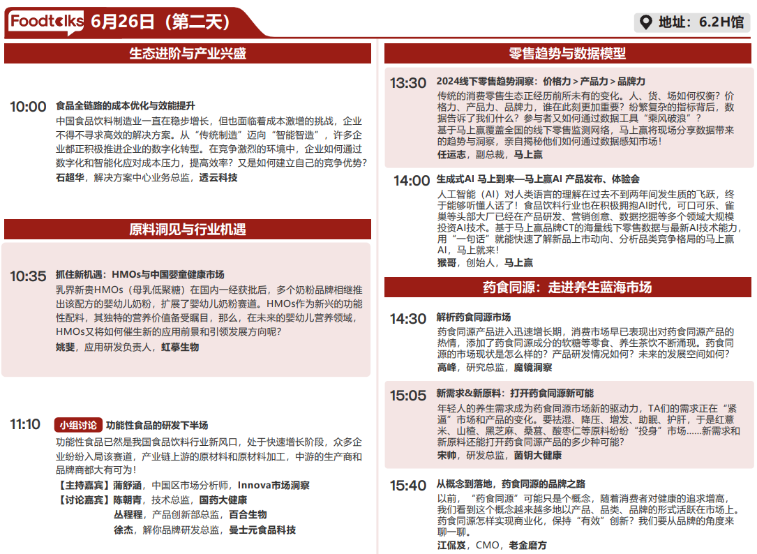 Foodtalks沙龙议程来了!酵母蛋白、功能食品、HMOs、药食同源... | FBIF2024 展区-FoodTalks全球食品资讯