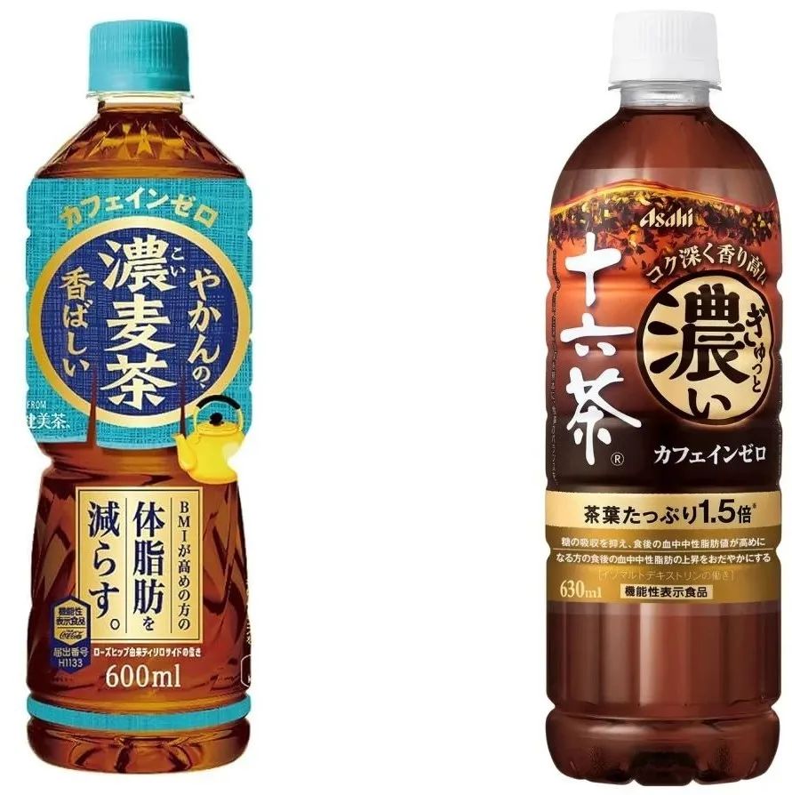 可口可乐浓麦茶（左）和朝日 浓郁十六茶 （右）