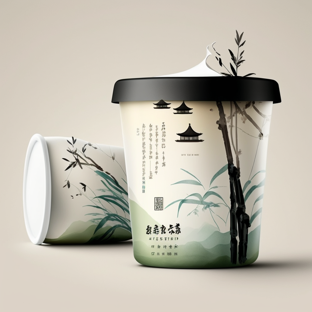 Midjourney设计的中国画风格竹子的酸奶包装