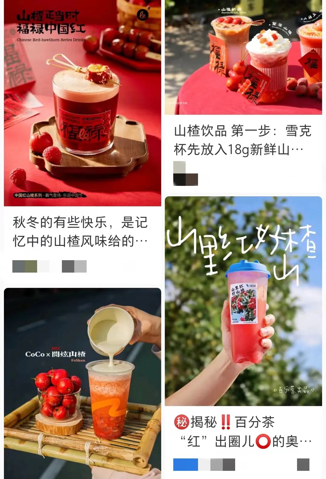当季流行的一些山楂类饮品（小红书截图）