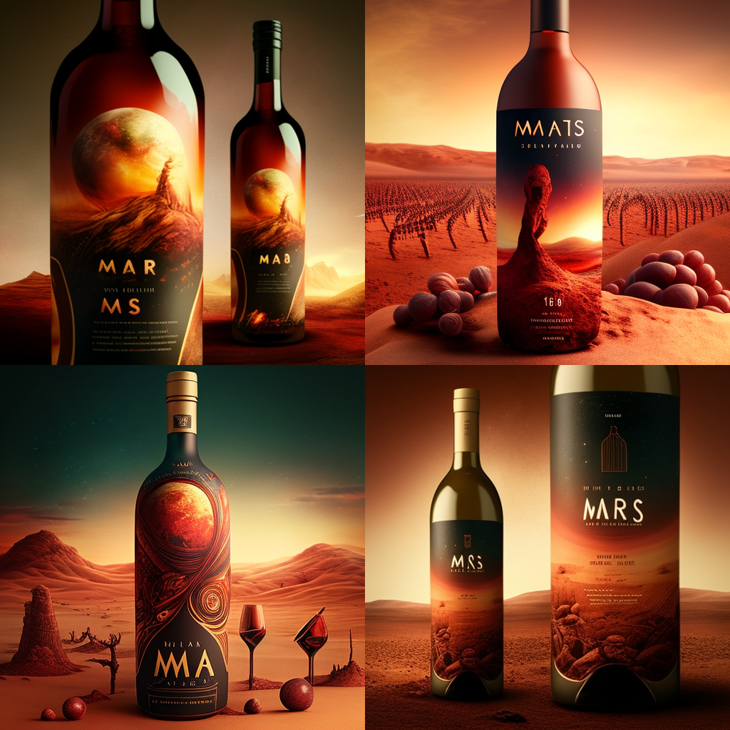 Midjourney设计的火星葡萄酒瓶