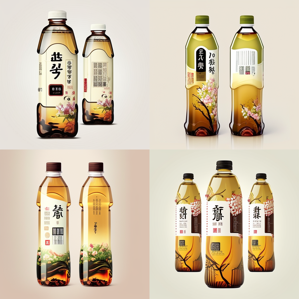 Midjourney设计的中国茶饮料PET瓶包装