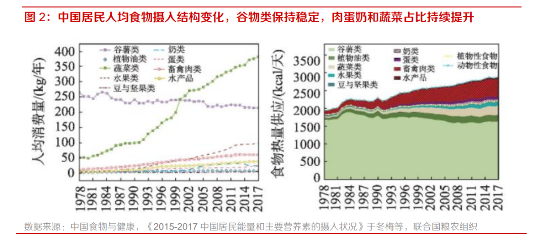 中国居民人均食物摄入结构变化