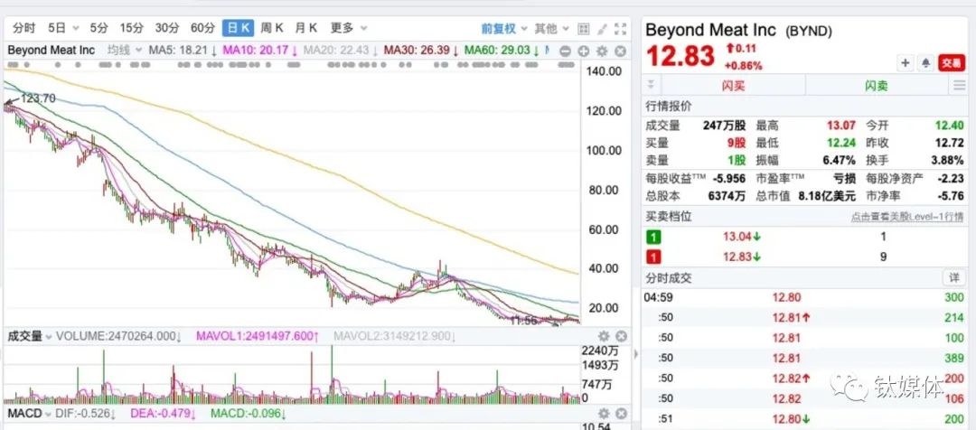 人造肉第一股Byond Meat Inc股价走势