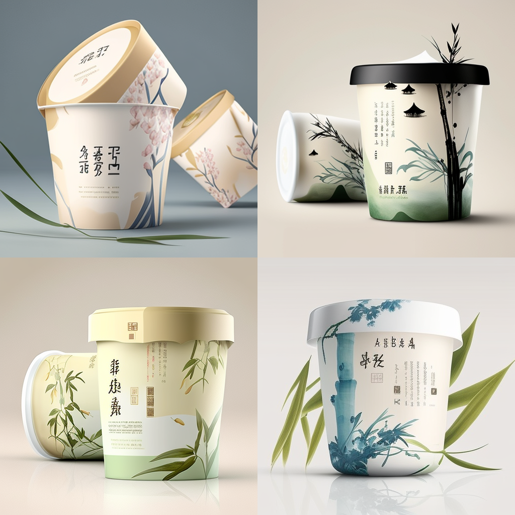 Midjourney设计的中国画风格竹子的酸奶包装