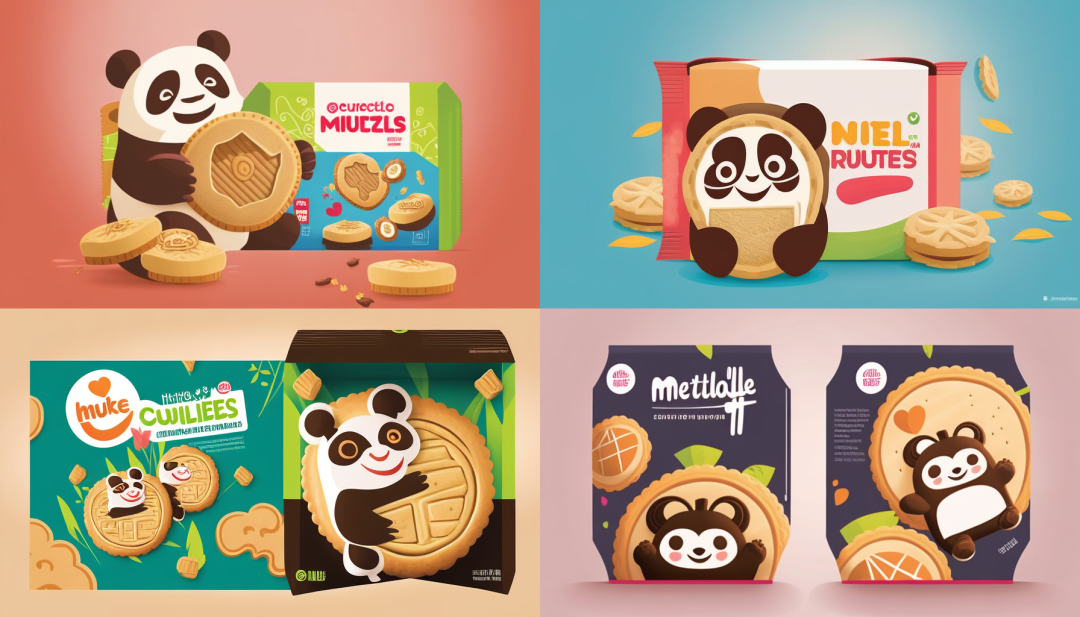 Midjourney设计的功能熊猫在吃饼干包装