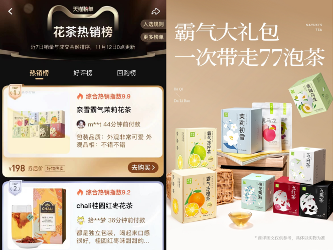 奈雪的茶登上天猫花茶热销榜