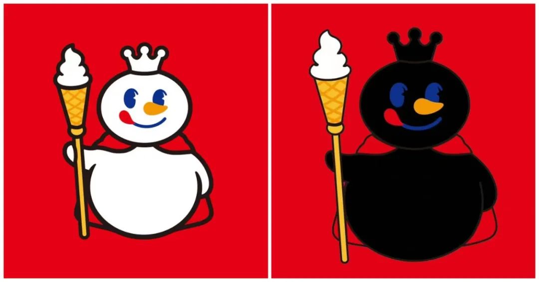图左：蜜雪冰城Logo；图右：蜜雪冰城的雪王“黑化