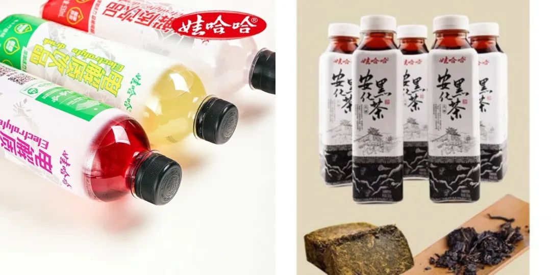 电解质饮品（左）和安化黑茶（右）