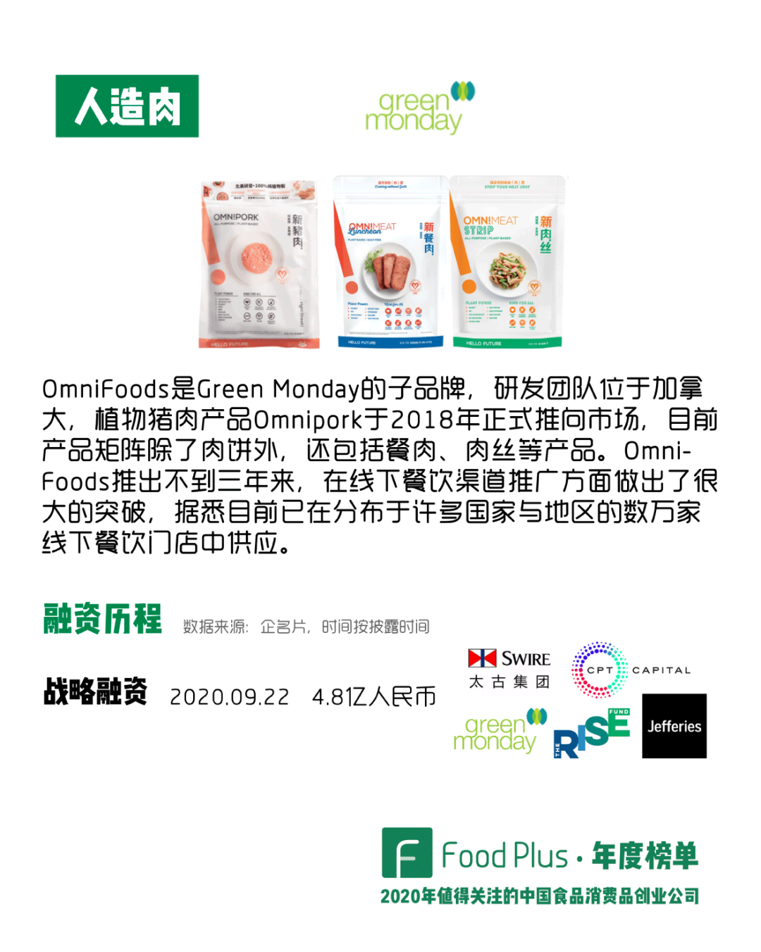 在中国人造肉公司中，Omnipork的生产商OmniFoods是比较特别的一家。这种特别之处要从OmniFoods的母公司Green Monday说起。